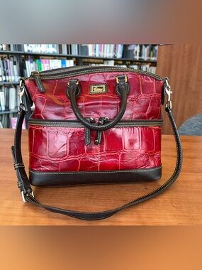 Dooney & Bourke Dillen Croco Satchel – Cranberry Red | Professionally Restored